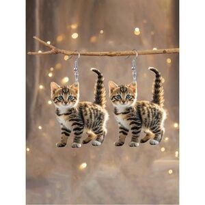1 Pair Of Charming Cute Cat Acrylic Pendant Earrings, Cartoon Personality Style